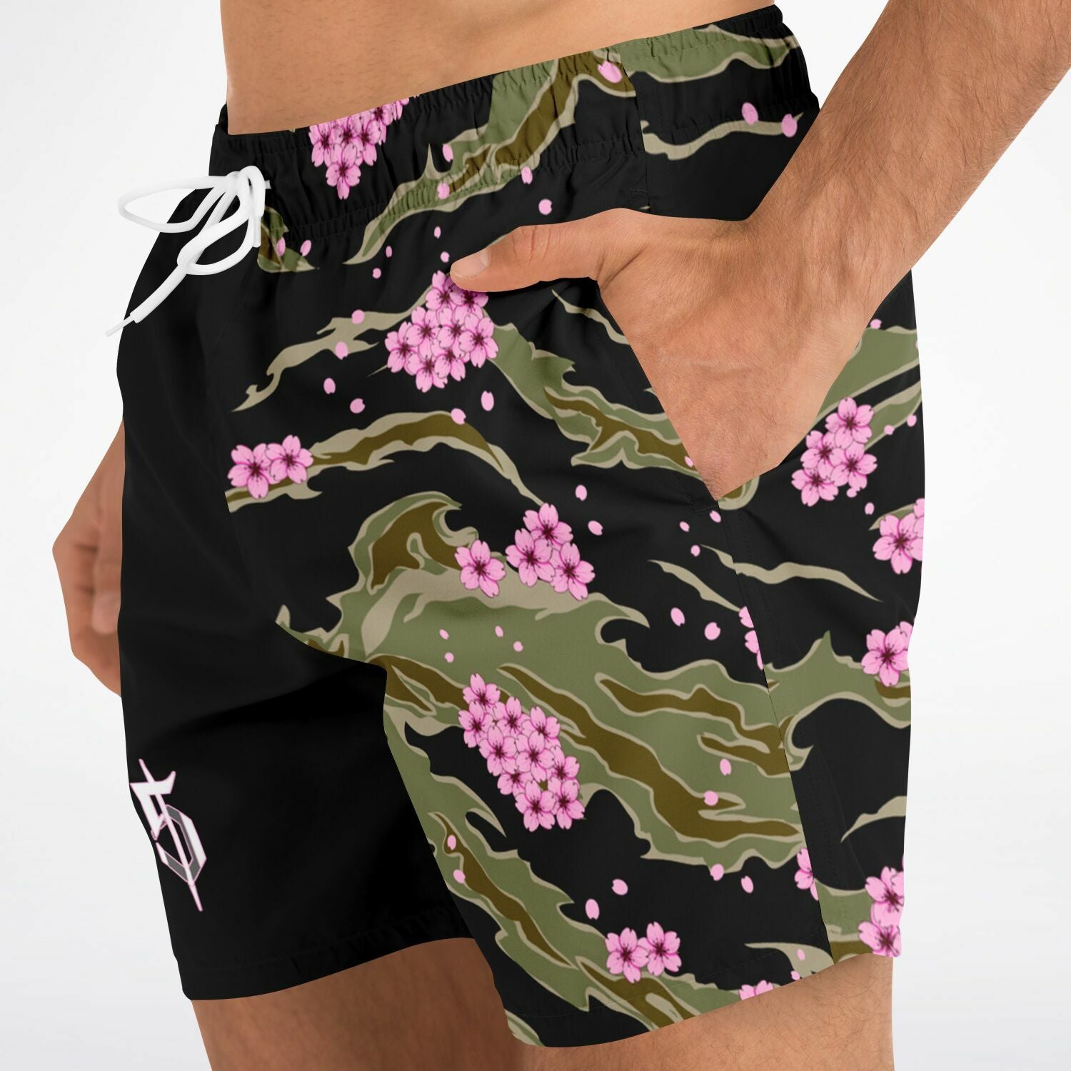 Tiger Stripe Cherry Blossom Swim Trunks